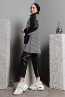 Tesettür giyim SİYAH DERİ DETAYLI PANT. TAKIM 1582 