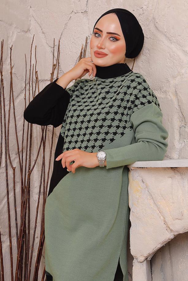 Vêtements hijab VERT COSTUME PANTALON EN MAILLE TEXTURÉE PIED-DE-POULE 1892 - TRENDTESETTÜR