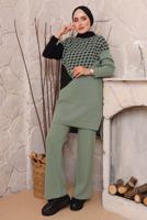 Vêtements hijab VERT COSTUME PANTALON EN MAILLE TEXTURÉE PIED-DE-POULE 1892