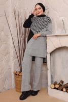 Vêtements hijab GRIS COSTUME PANTALON EN MAILLE TEXTURÉE PIED-DE-POULE 1892