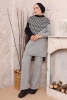 Vêtements hijab GRIS COSTUME PANTALON EN MAILLE TEXTURÉE PIED-DE-POULE 1892