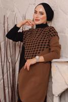 Tesettür giyim KAHVE KAZAYAĞI DESENLİ PANTOLONLU TRİKO TAKIM 1892