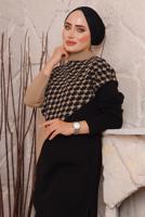 Tesettür giyim TABA KAZAYAĞI DESENLİ PANTOLONLU TRİKO TAKIM 1892