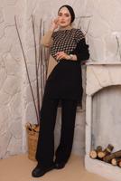 Tesettür giyim TABA KAZAYAĞI DESENLİ PANTOLONLU TRİKO TAKIM 1892