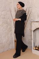 Tesettür giyim TABA KAZAYAĞI DESENLİ PANTOLONLU TRİKO TAKIM 1892