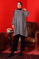 Tesettür giyim SİYAH ÇİZGİLİ PANTOLONLU TRİKO TAKIM 1992 