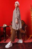 Tesettür giyim TABA ÇİZGİLİ PANTOLONLU TRİKO TAKIM 1992 