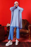 Vêtements hijab BLEU MARINE ENSEMBLE PANTALON EN MAILLE RAYÉE 1992