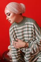 Tesettür giyim YEŞİL ÇİZGİLİ PANTOLONLU TRİKO TAKIM 1992 