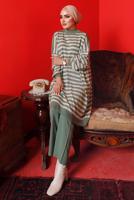 Tesettür giyim YEŞİL ÇİZGİLİ PANTOLONLU TRİKO TAKIM 1992 