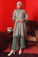 Tesettür giyim YEŞİL ÇİZGİLİ PANTOLONLU TRİKO TAKIM 1992 