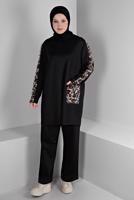 Hijab clothing BLACK ALVINA LEOPARD PATTERNED PANTS SUIT T 20302