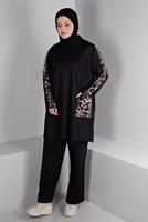 Hijab clothing BLACK ALVINA LEOPARD PATTERNED PANTS SUIT T 20302
