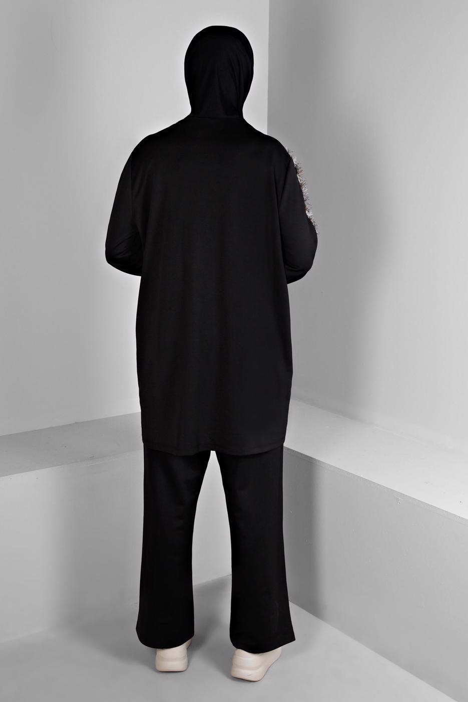 Hijab clothing BLACK ALVINA LEOPARD PATTERNED PANTS SUIT T 20302