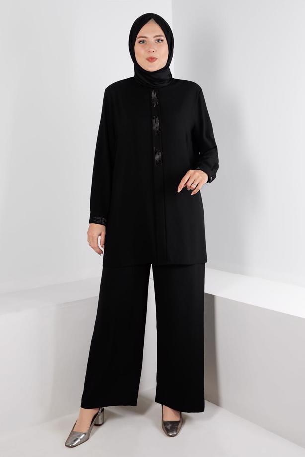Hijab clothing BLACK ALVINA GEM DETAILED PANTSUIT T 20316 - TRENDTESETTÜR