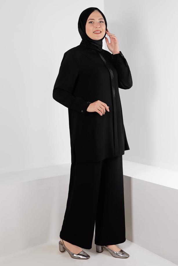 Hijab clothing BLACK ALVINA GEM DETAILED PANTSUIT T 20316 - TRENDTESETTÜR