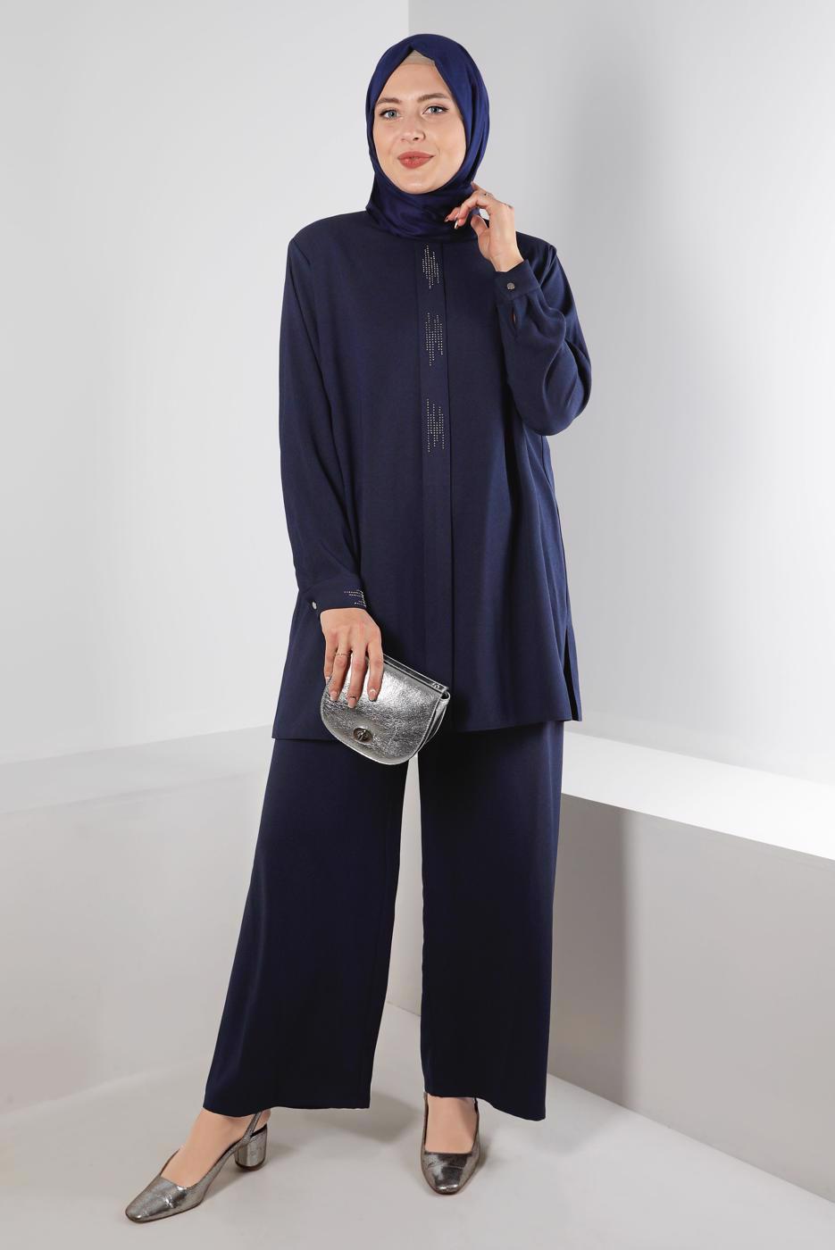 Hijab clothing NAVY BLUE ALVINA GEM DETAILED PANTSUIT T 20316