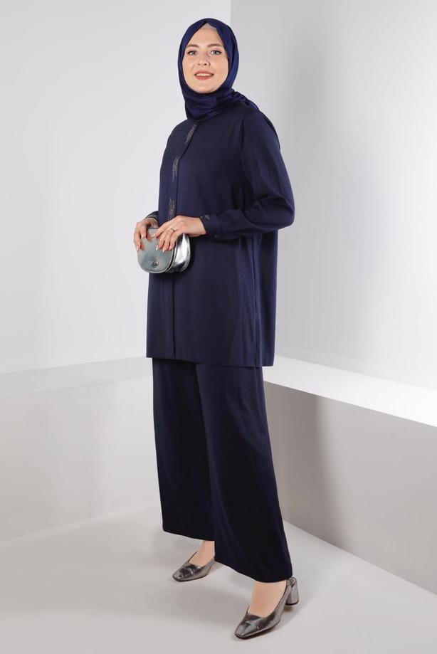 Hijab clothing NAVY BLUE ALVINA GEM DETAILED PANTSUIT T 20316 - TRENDTESETTÜR