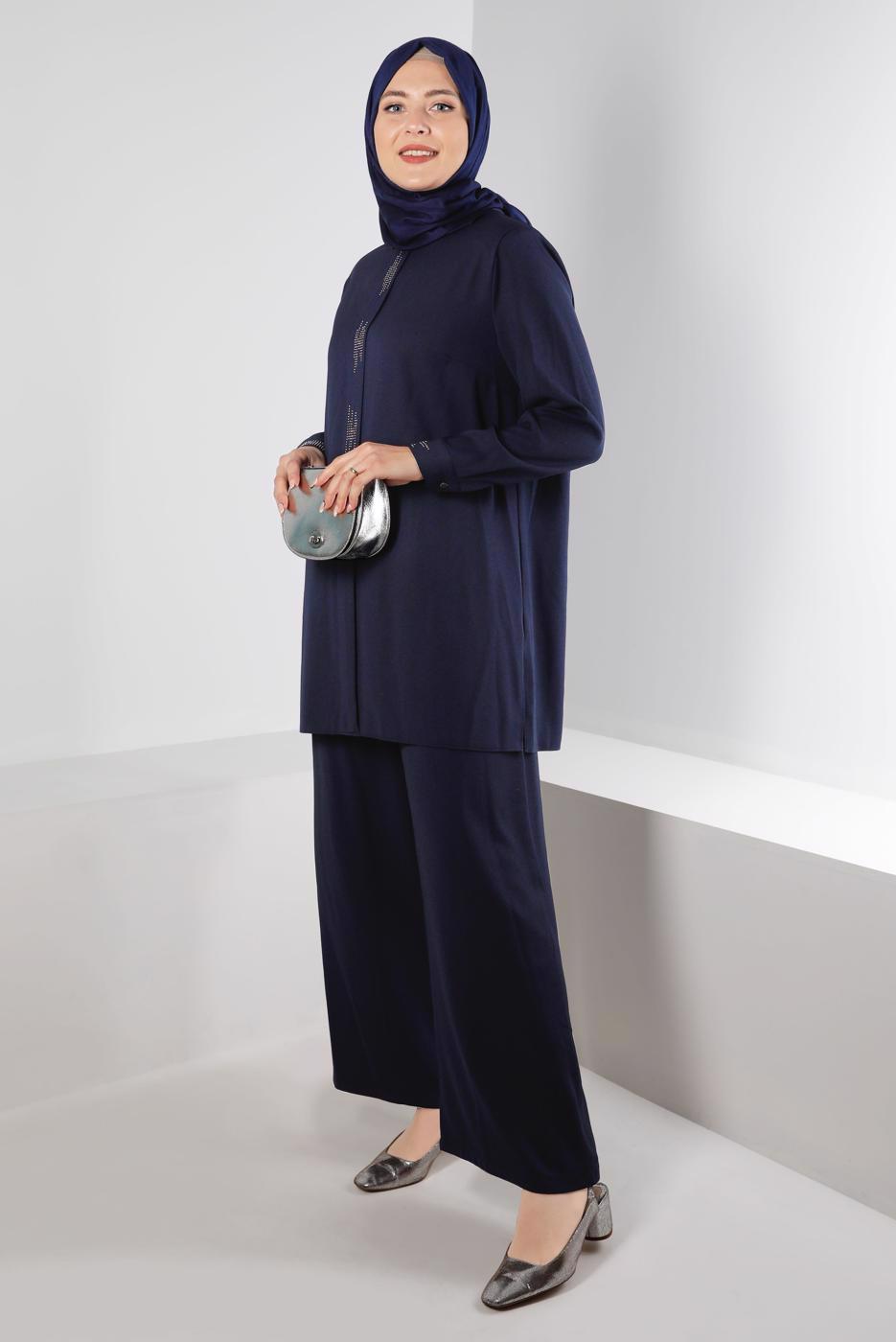 Hijab clothing NAVY BLUE ALVINA GEM DETAILED PANTSUIT T 20316