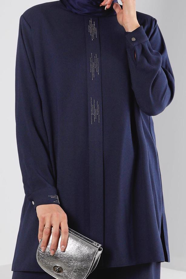 Hijab clothing NAVY BLUE ALVINA GEM DETAILED PANTSUIT T 20316 - TRENDTESETTÜR