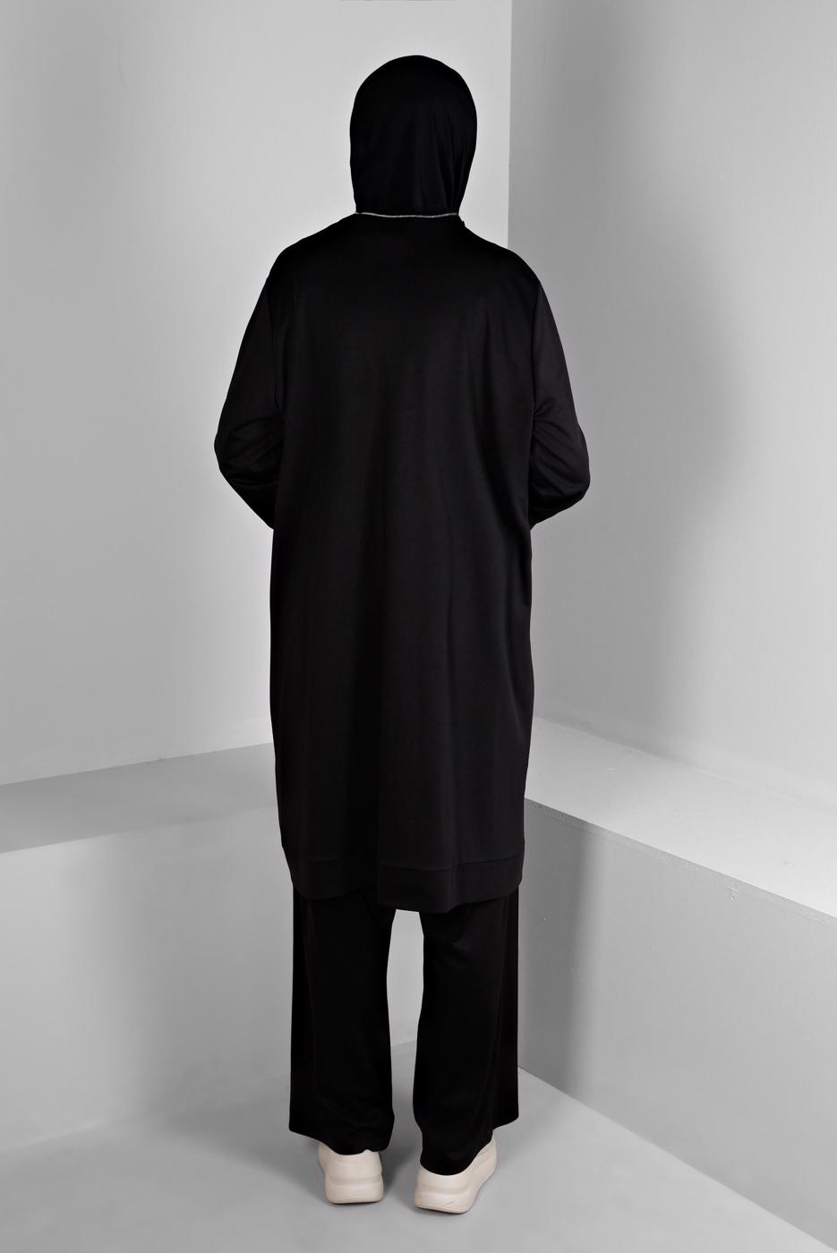 Tesettür giyim SİYAH ALVİNA SİM DETAYLI PANTOLONLU TAKIM T 20319