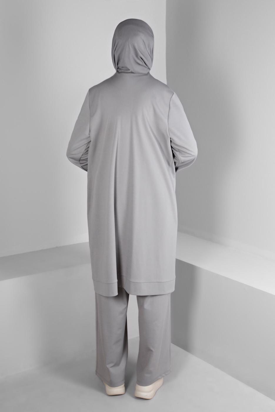 Tesettür giyim GRİ ALVİNA SİM DETAYLI PANTOLONLU TAKIM T 20319