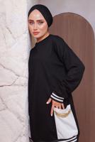 Tesettür giyim SİYAH ZİNCİR DETAYLI PANTOLONLU TAKIM 2172 