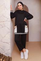 Tesettür giyim SİYAH ZİNCİR DETAYLI PANTOLONLU TAKIM 2172 