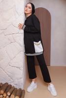 Tesettür giyim SİYAH ZİNCİR DETAYLI PANTOLONLU TAKIM 2172 