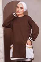 Tesettür giyim KAHVE ZİNCİR DETAYLI PANTOLONLU TAKIM 2172 