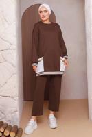 Tesettür giyim KAHVE ZİNCİR DETAYLI PANTOLONLU TAKIM 2172 