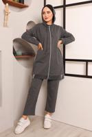 Tesettür giyim GRİ SİMLİ PANTOLONLU TAKIM 2272 