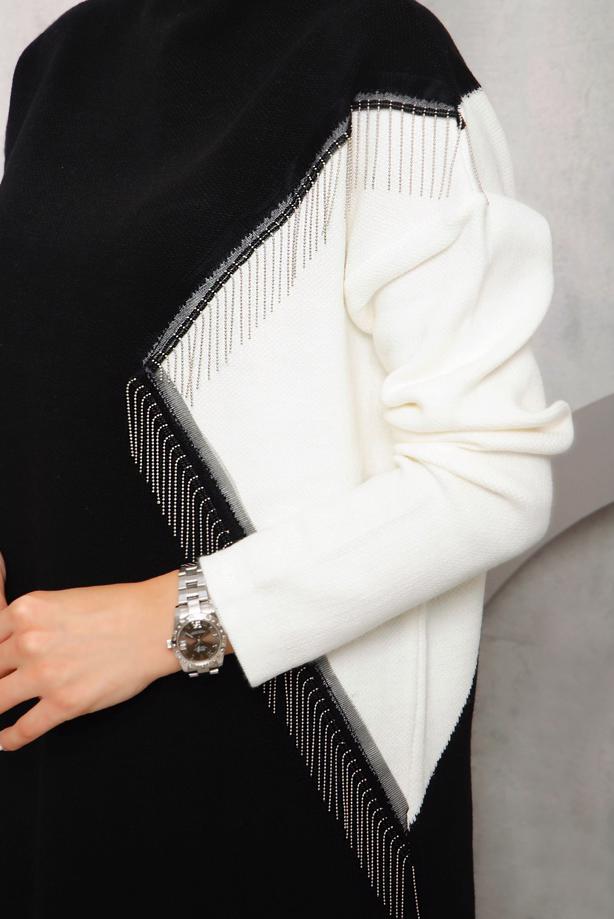 Vêtements hijab NOIR COSTUME PANTALON MAILLE DÉTAIL FRANGES 2292 - TRENDTESETTÜR