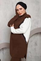 Vêtements hijab BRUN COSTUME PANTALON MAILLE DÉTAIL FRANGES 2292