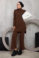 Vêtements hijab BRUN COSTUME PANTALON MAILLE DÉTAIL FRANGES 2292