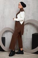 Vêtements hijab BRUN COSTUME PANTALON MAILLE DÉTAIL FRANGES 2292