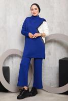 Vêtements hijab BLEU MARINE COSTUME PANTALON MAILLE DÉTAIL FRANGES 2292