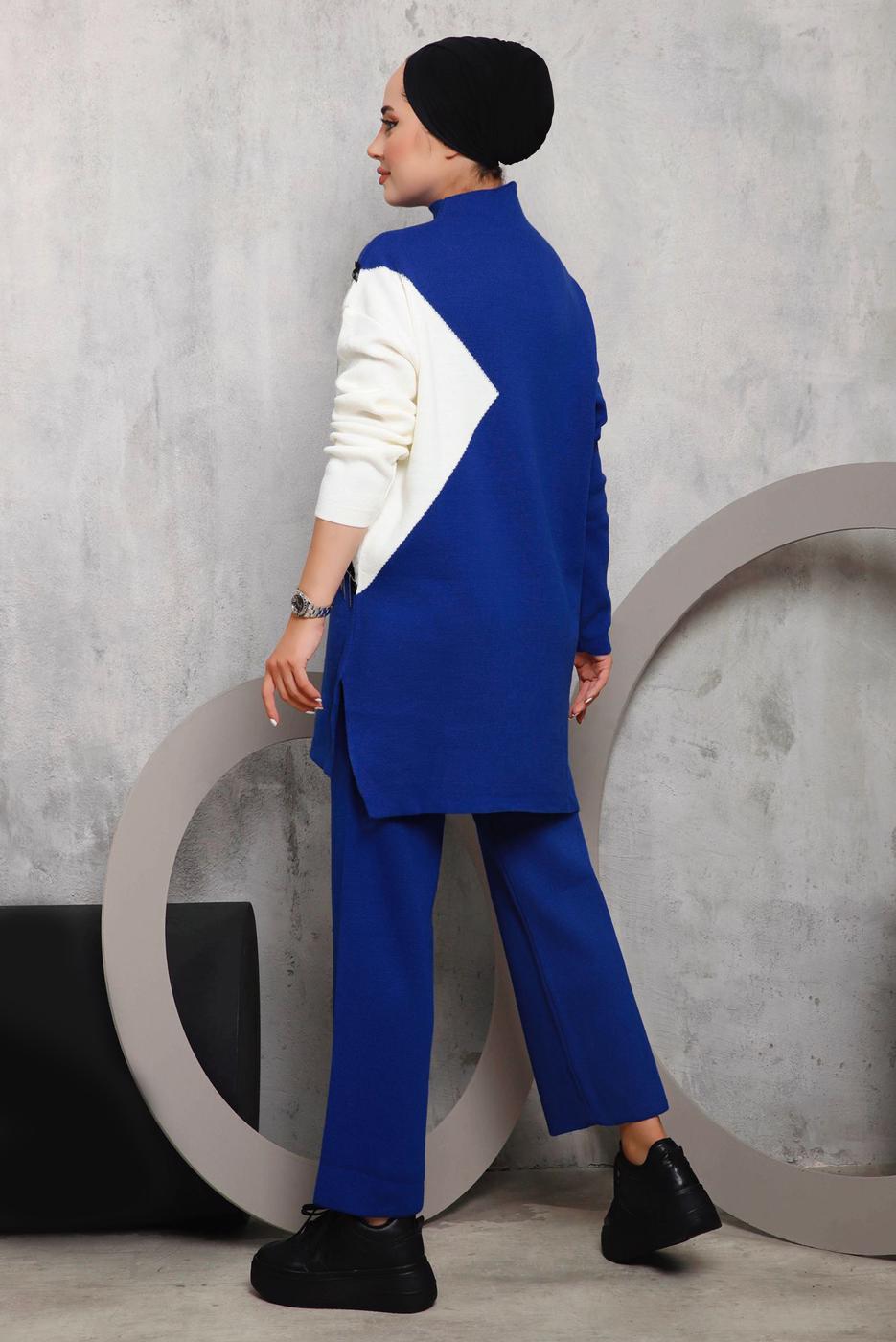 Vêtements hijab BLEU MARINE COSTUME PANTALON MAILLE DÉTAIL FRANGES 2292