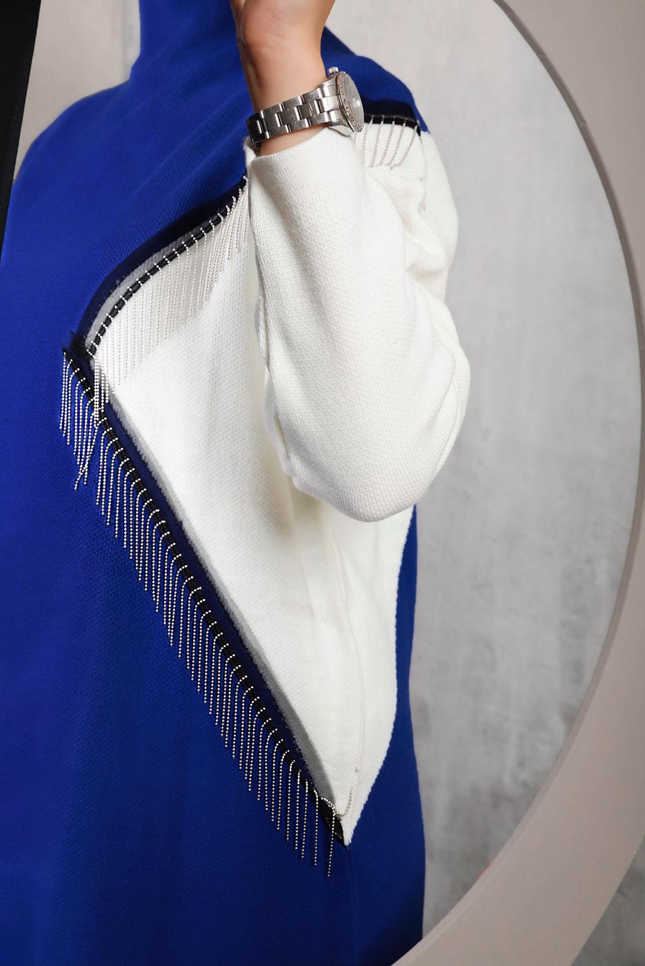 Vêtements hijab BLEU MARINE COSTUME PANTALON MAILLE DÉTAIL FRANGES 2292