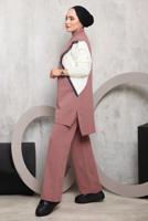 Tesettür giyim PUDRA PÜSKÜL DETAYLI PANTOLONLU TRİKO TAKIM 2292