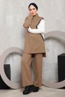 Tesettür giyim TABA PÜSKÜL DETAYLI PANTOLONLU TRİKO TAKIM 2292