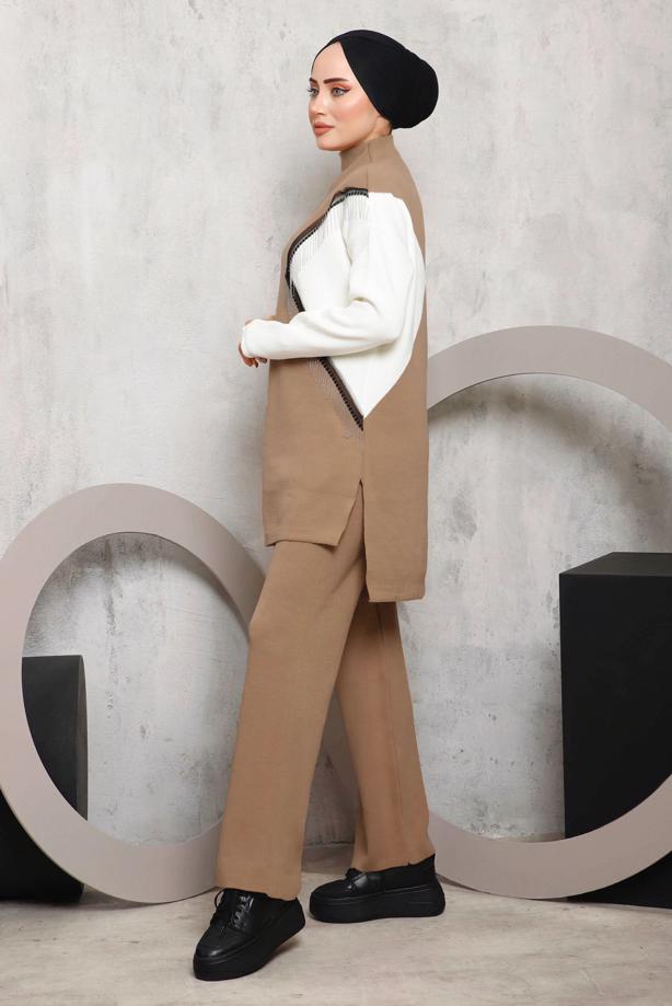 Vêtements hijab TABA COSTUME PANTALON MAILLE DÉTAIL FRANGES 2292 - TRENDTESETTÜR