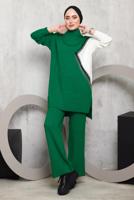 Tesettür giyim YEŞİL PÜSKÜL DETAYLI PANTOLONLU TRİKO TAKIM 2292