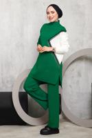 Tesettür giyim YEŞİL PÜSKÜL DETAYLI PANTOLONLU TRİKO TAKIM 2292