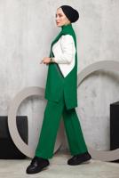 Tesettür giyim YEŞİL PÜSKÜL DETAYLI PANTOLONLU TRİKO TAKIM 2292