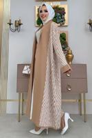 Tesettür giyim TABA DESENLİ TRİKO HIRKA 23222