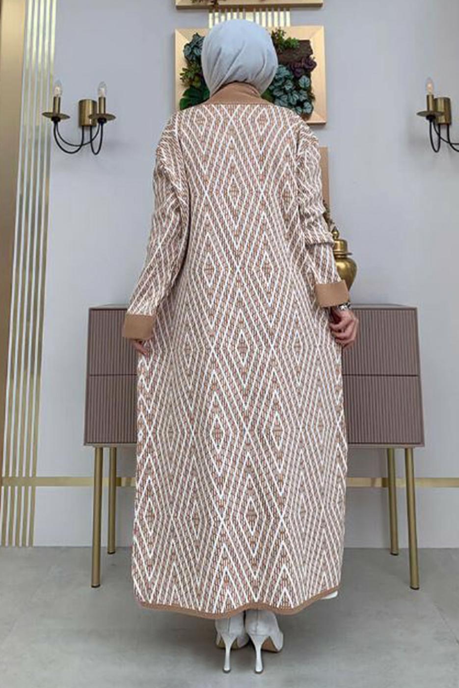 Tesettür giyim TABA DESENLİ TRİKO HIRKA 23222