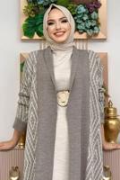 Tesettür giyim VİZON DESENLİ TRİKO HIRKA 23222