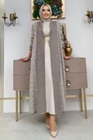 Tesettür giyim VİZON DESENLİ TRİKO HIRKA 23222