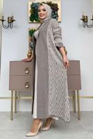 Tesettür giyim VİZON DESENLİ TRİKO HIRKA 23222